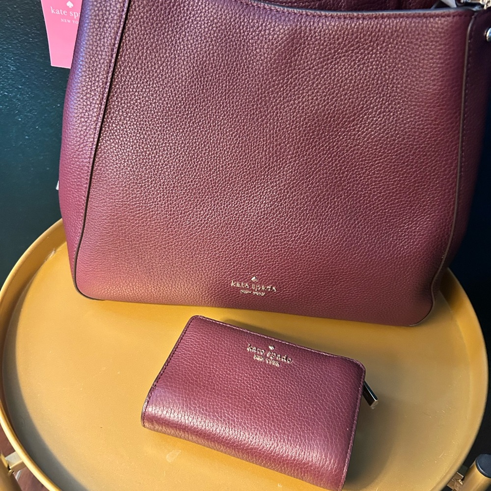 Kate Spade Burgundy Tote and Wallet Set